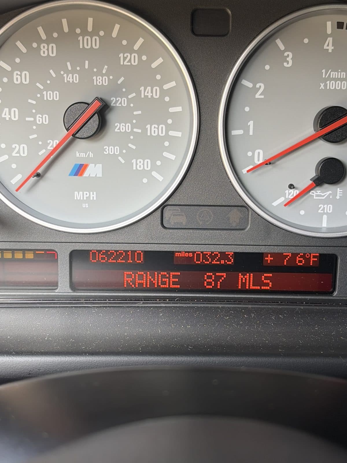 2003 BMW M5 pre-purchase inspection — odometer and instrument cluster photo
